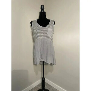 A’reve Gray Open Knit Mixed Media Scoop Neck Tunic Tank Top